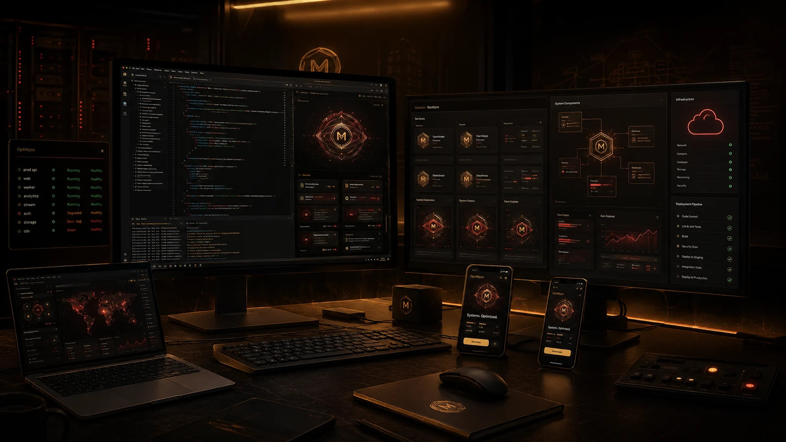 Software engineering, application testing and cloud deployment workspace representing the Build phase.